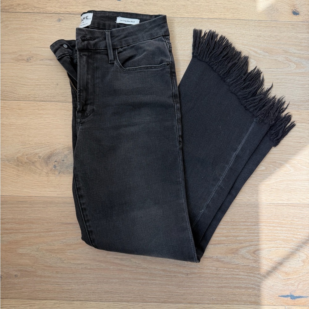 FRAME Le Crop Mini Boot Jeans – Black Fringe Hem (Size 27)
